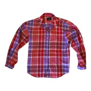 Vintage Women’s Liz Claiborne Red and Purple Plaid Shirt